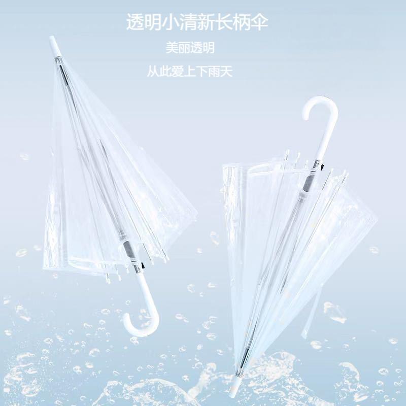 Rain Flower Transparent Disposable Umbrella Long Handle Automatic Plastic White High-Looking Umbrella - Image 2